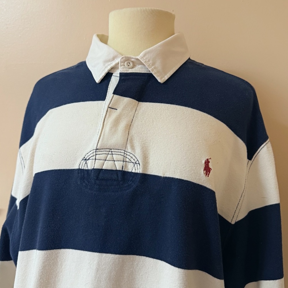 Vintage Polo Ralph Lauren Navy blue and white striped 90s Rugby Shirt - Picture 3 of 11
